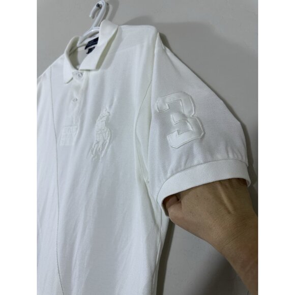 VTG Polo Ralph Lauren Big Logo #3 Rugby Polo Shirt Y2K Large All White Big Pony - Picture 5 of 10